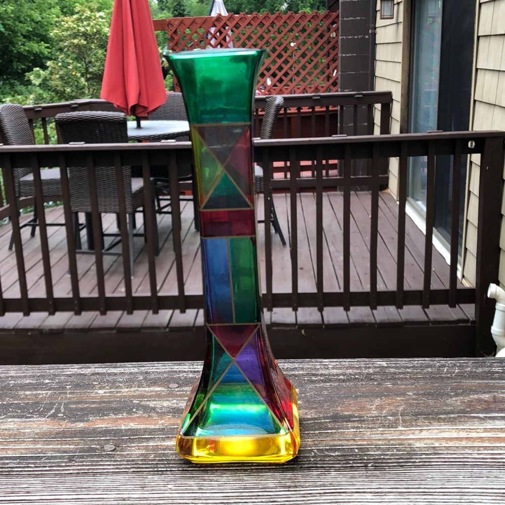 Venezia glass colorful geometric shaped vase….made in Italy